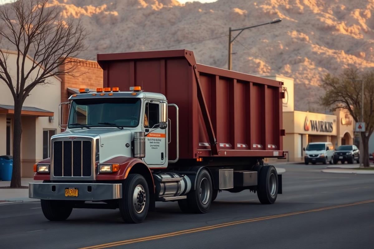 Roll-off truck delivering a dumpster in the Albuquerque area
